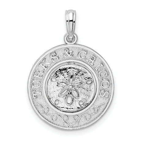 Sterling Silver Sand Dollar Pendant, Turks and Caicos Engraving, Nautical Beach Charm