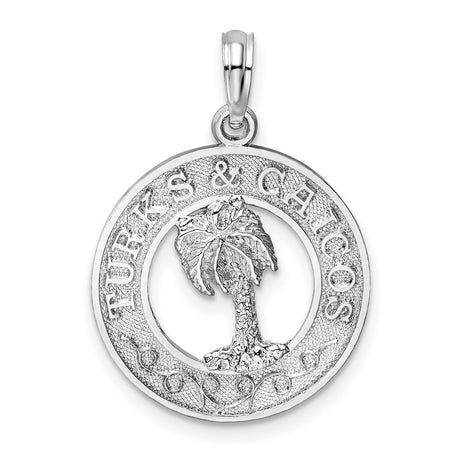 Sterling Silver Palm Tree Pendant with Turks Caicos, Tropical Island Charm for Women or Unisex Wear