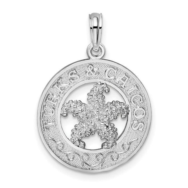 Sterling Silver Starfish Pendant with Turks and Caicos Engraving, Nautical Beach Charm
