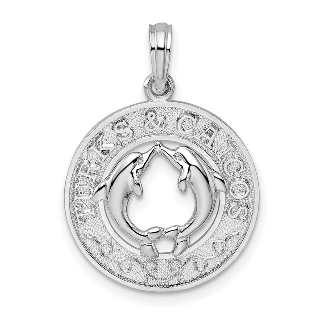 Sterling Silver Dolphin Pendant with Heart-Shaped Two Dolphins, Turks Caicos Theme, Nautical Jewelry