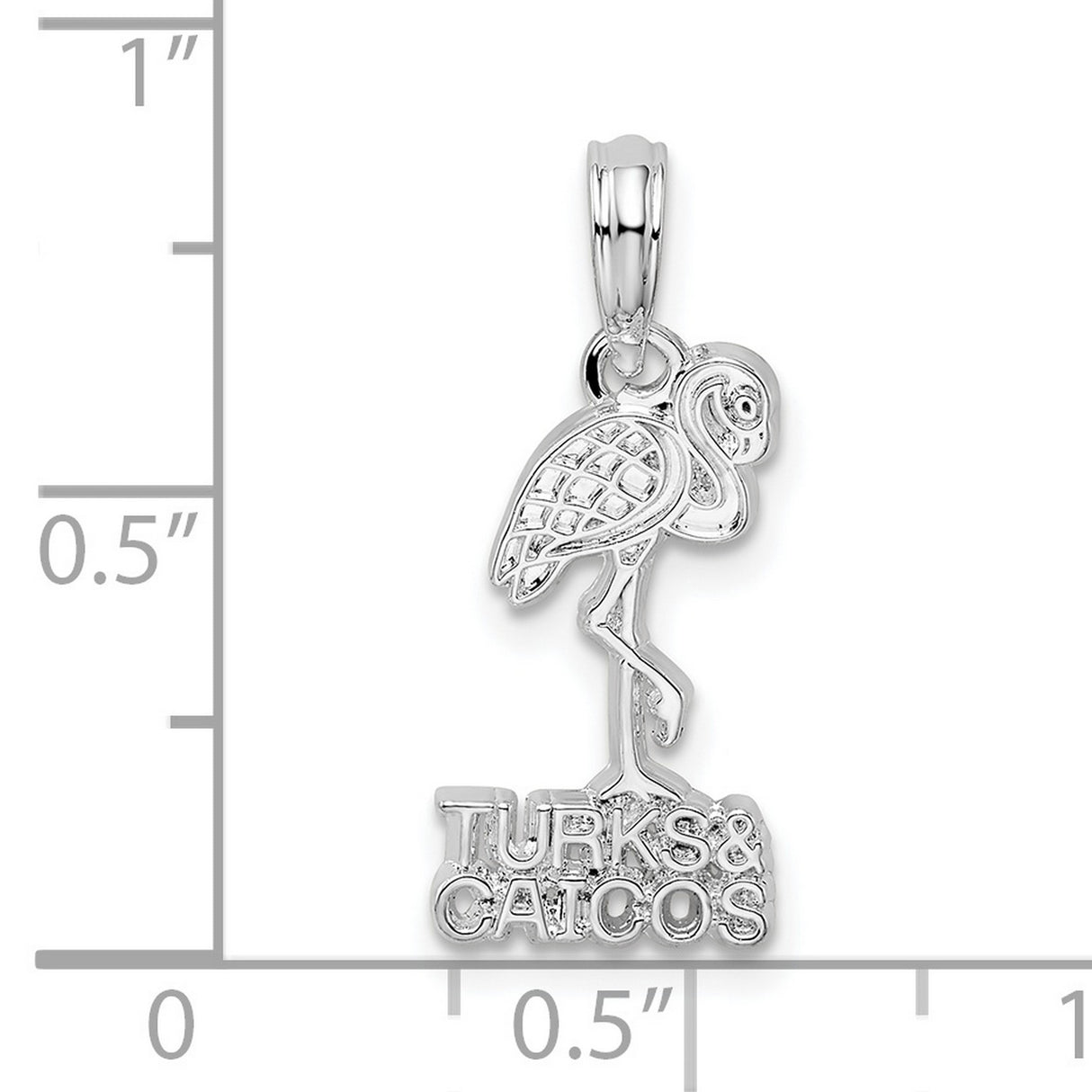 Sterling Silver Flamingo Pendant with Turks and Caicos Text, Tropical Bird Travel Charm