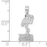 Sterling Silver Flamingo Pendant with Turks and Caicos Text, Tropical Bird Travel Charm