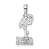 Sterling Silver Flamingo Pendant with Turks and Caicos Text, Tropical Bird Travel Charm
