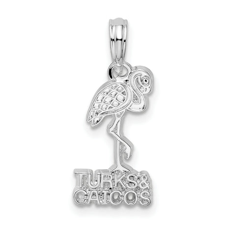 Sterling Silver Flamingo Pendant with Turks and Caicos Text, Tropical Bird Travel Charm