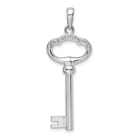 Sterling Silver Key Pendant with Heart Shape and Key to My Heart Romantic Theme for Women