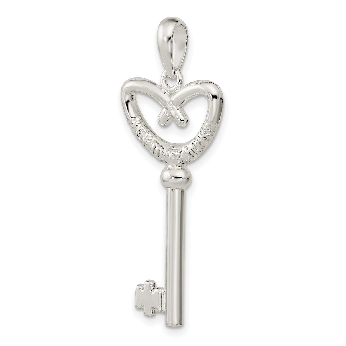 Sterling Silver Key Pendant with Open Heart Design, Romantic Symbol of Love for Women