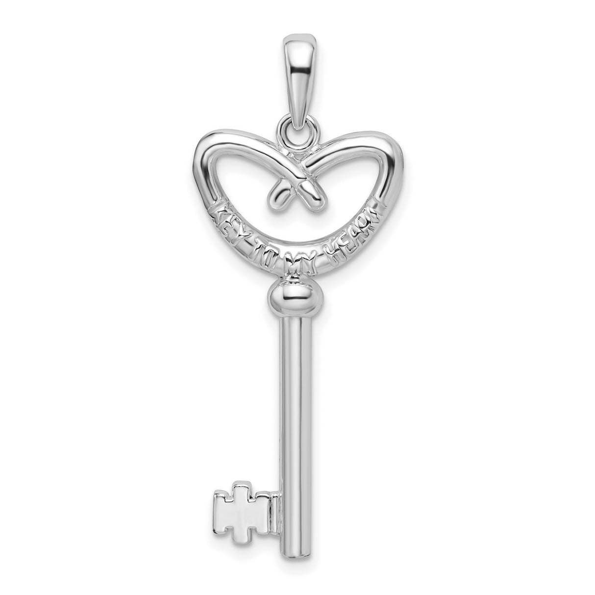 Sterling Silver Key Pendant with Open Heart Design, Romantic Symbol of Love for Women