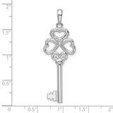 Sterling Silver Key Pendant with Heart Design and Delicate Engravings for Women