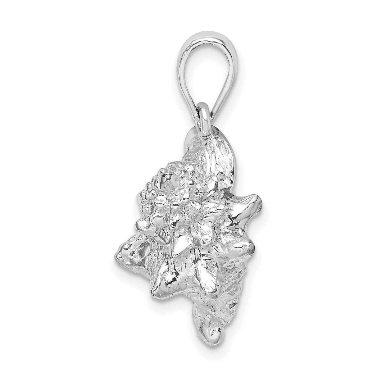 Polished 3-D Large Conch Shell Charm Pendant in Real 925 Sterling Silver