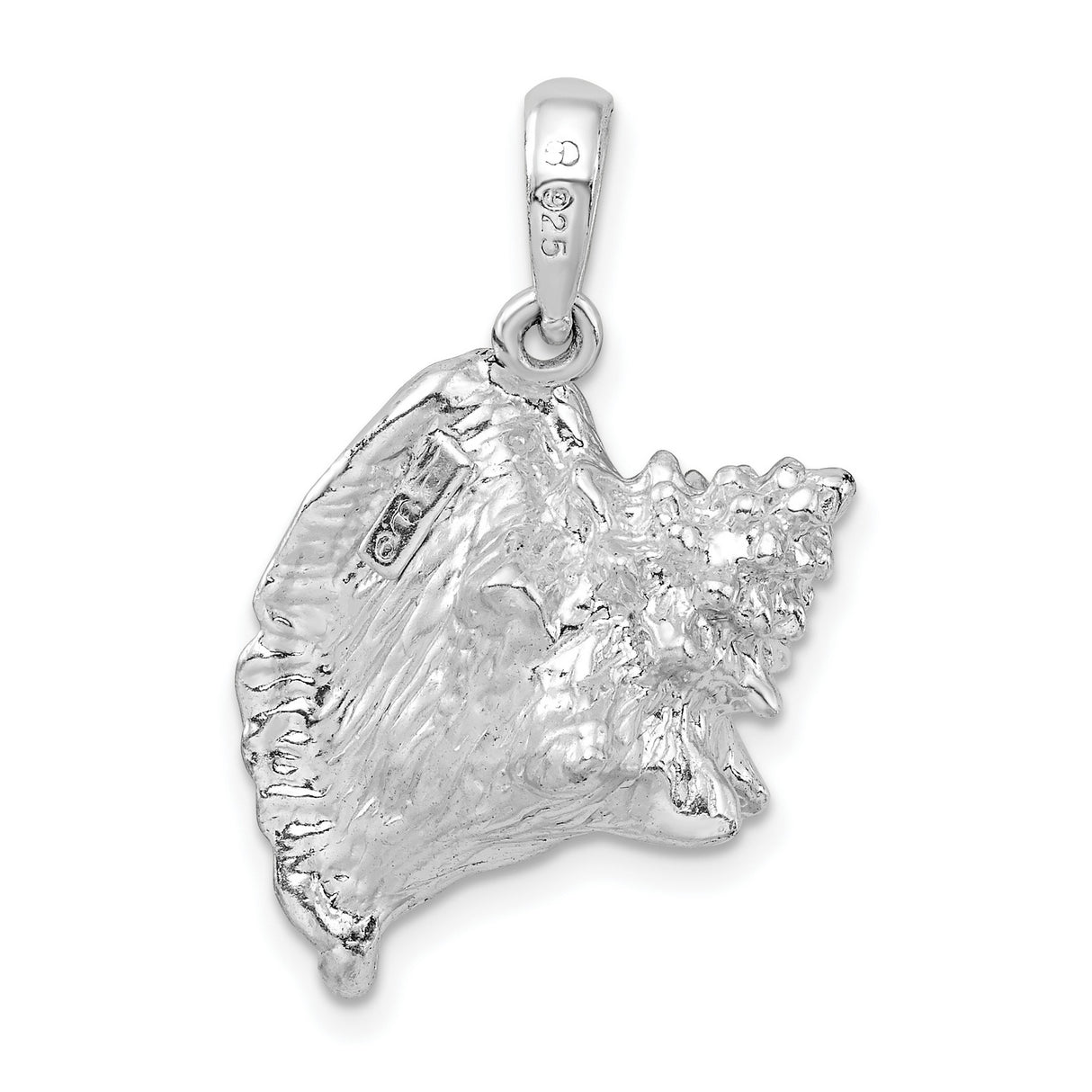Polished 3-D Large Conch Shell Charm Pendant in Real 925 Sterling Silver