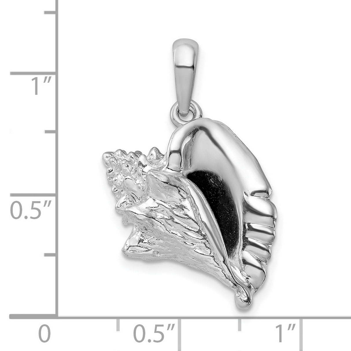 Polished 3-D Large Conch Shell Charm Pendant in Real 925 Sterling Silver