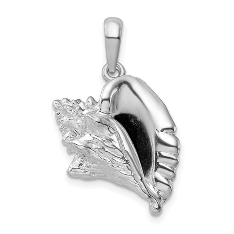 Polished 3-D Large Conch Shell Charm Pendant in Real 925 Sterling Silver