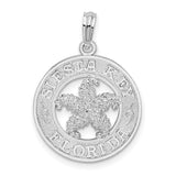 Sterling Silver Pendant with Siesta Key Florida Text and Textured Starfish Design