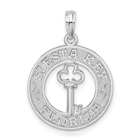 Sterling Silver Siesta Key Pendant with Cut-Out Key Design and Circular Detail