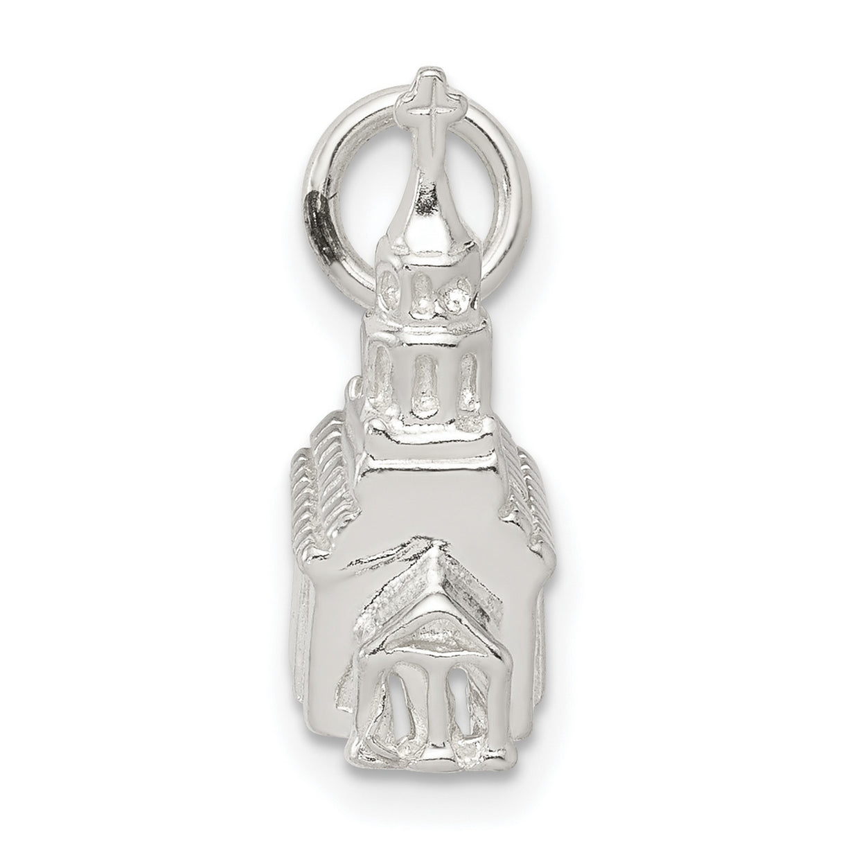 3-D Church Charm Pendant in Real 925 Sterling Silver
