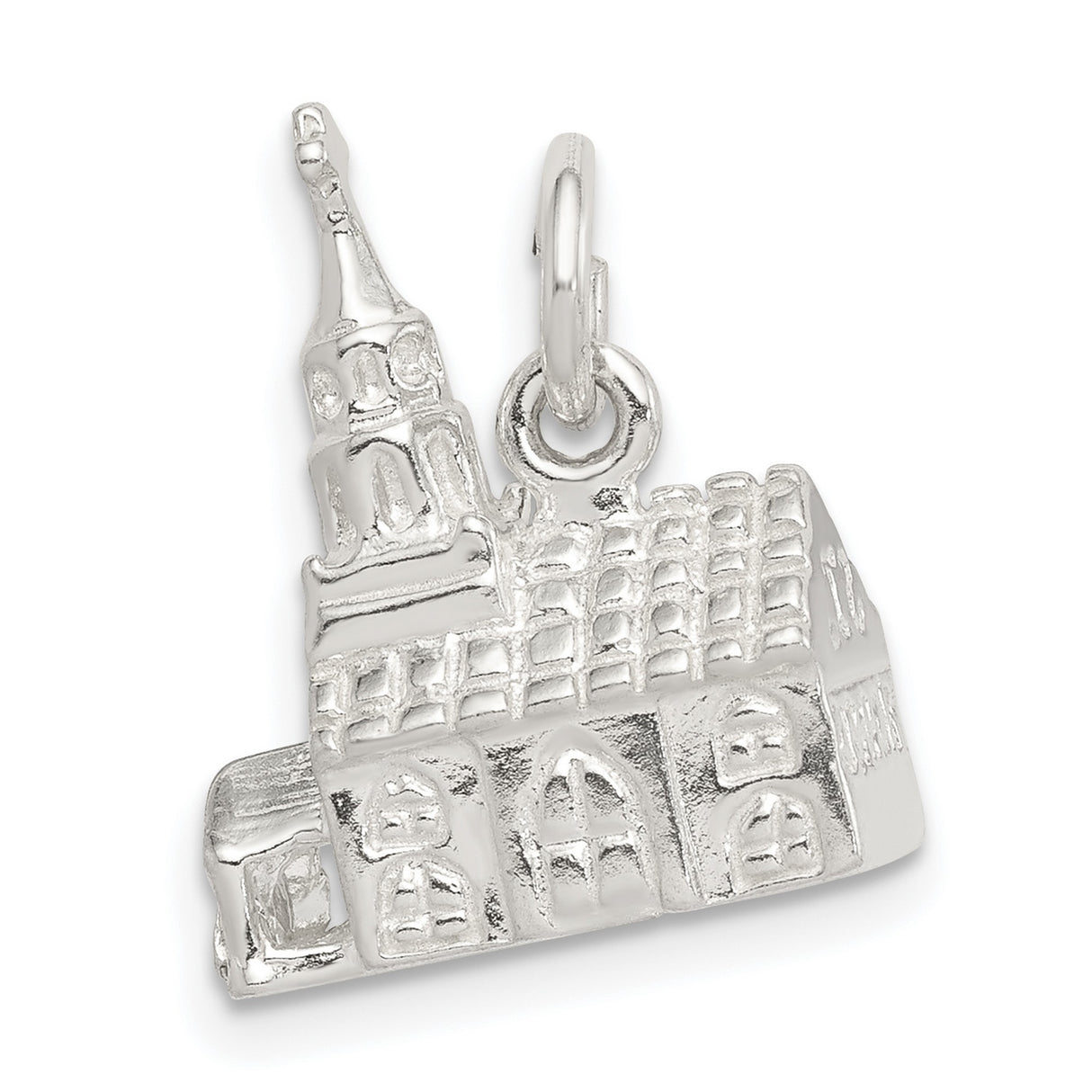 3-D Church Charm Pendant in Real 925 Sterling Silver