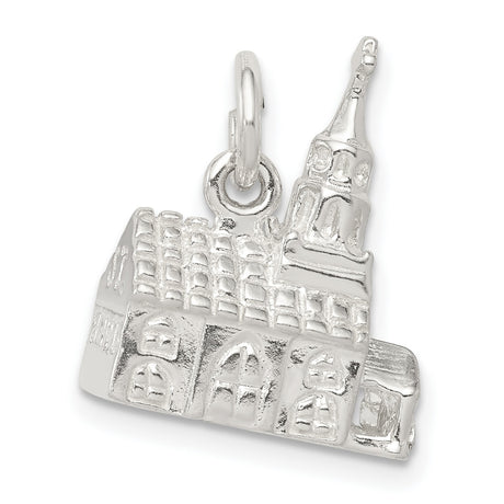 3-D Church Charm Pendant in Real 925 Sterling Silver