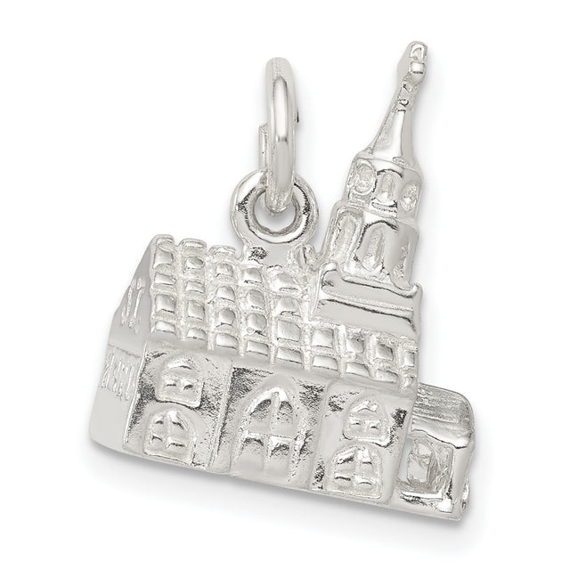 3-D Church Charm Pendant in Real 925 Sterling Silver