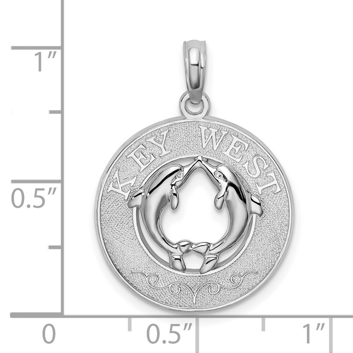 Sterling Silver Dolphin Pendant Forming Heart Shape with Key West Text, Nautical Jewelry