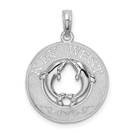 Sterling Silver Dolphin Pendant Forming Heart Shape with Key West Text, Nautical Jewelry
