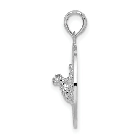Polished Puerto Rico Circle with Frog Charm Pendant in Real 925 Sterling Silver