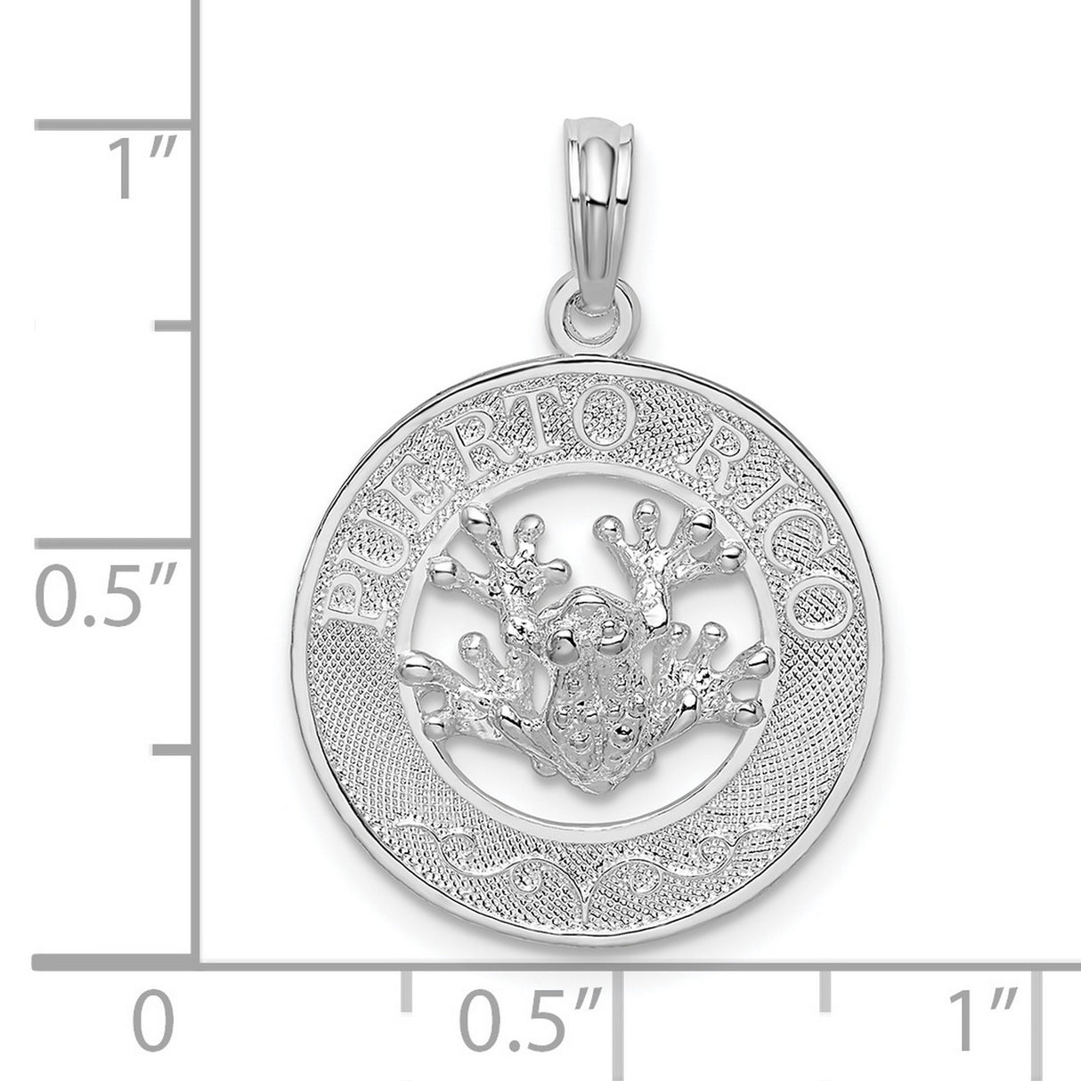 Polished Puerto Rico Circle with Frog Charm Pendant in Real 925 Sterling Silver