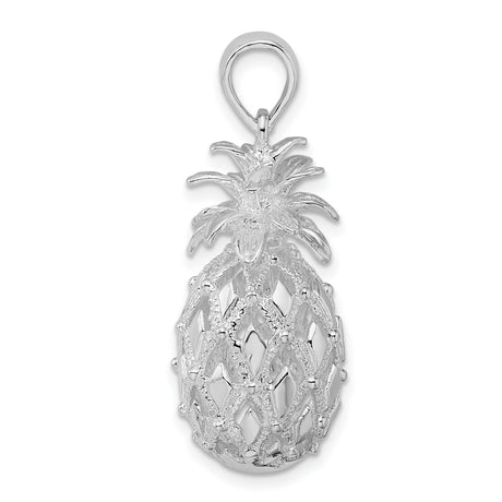 Sterling Silver Pineapple Pendant with Lattice Texture, Tropical Fruit Charm for Women