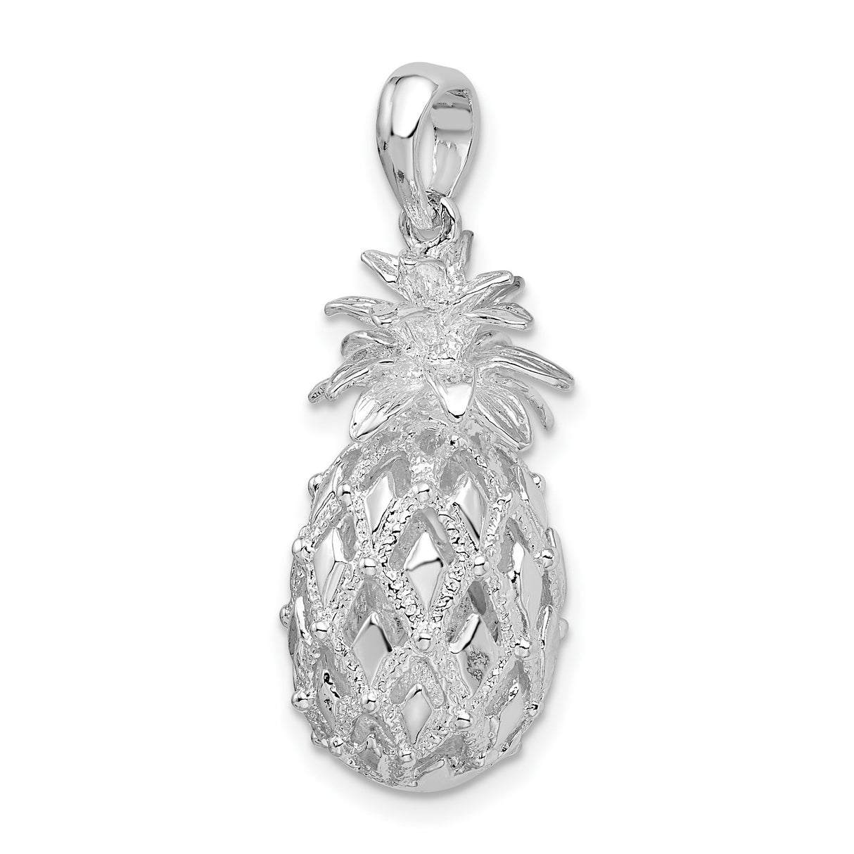 Sterling Silver Pineapple Pendant with Lattice Texture, Tropical Fruit Charm for Women