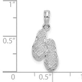 Sterling Silver Flip Flop Pendant with Textured Sandal Design, Beach Charm for Women