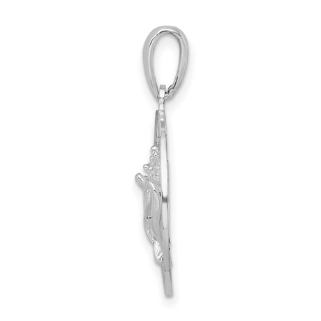 Sterling Silver Island Pendant with Textured Circle and Sea Shell Motif, Caribbean Travel Jewelry