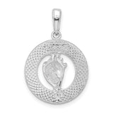 Sterling Silver Island Pendant with Textured Circle and Sea Shell Motif, Caribbean Travel Jewelry