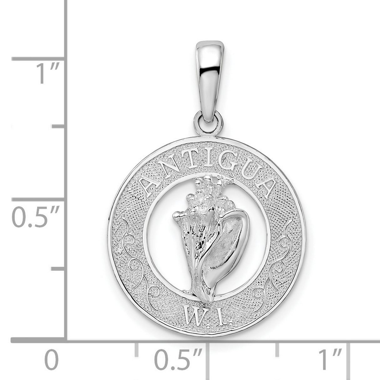 Sterling Silver Island Pendant with Textured Circle and Sea Shell Motif, Caribbean Travel Jewelry