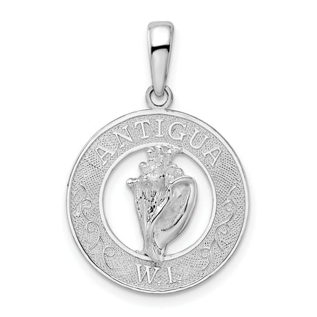 Sterling Silver Island Pendant with Textured Circle and Sea Shell Motif, Caribbean Travel Jewelry