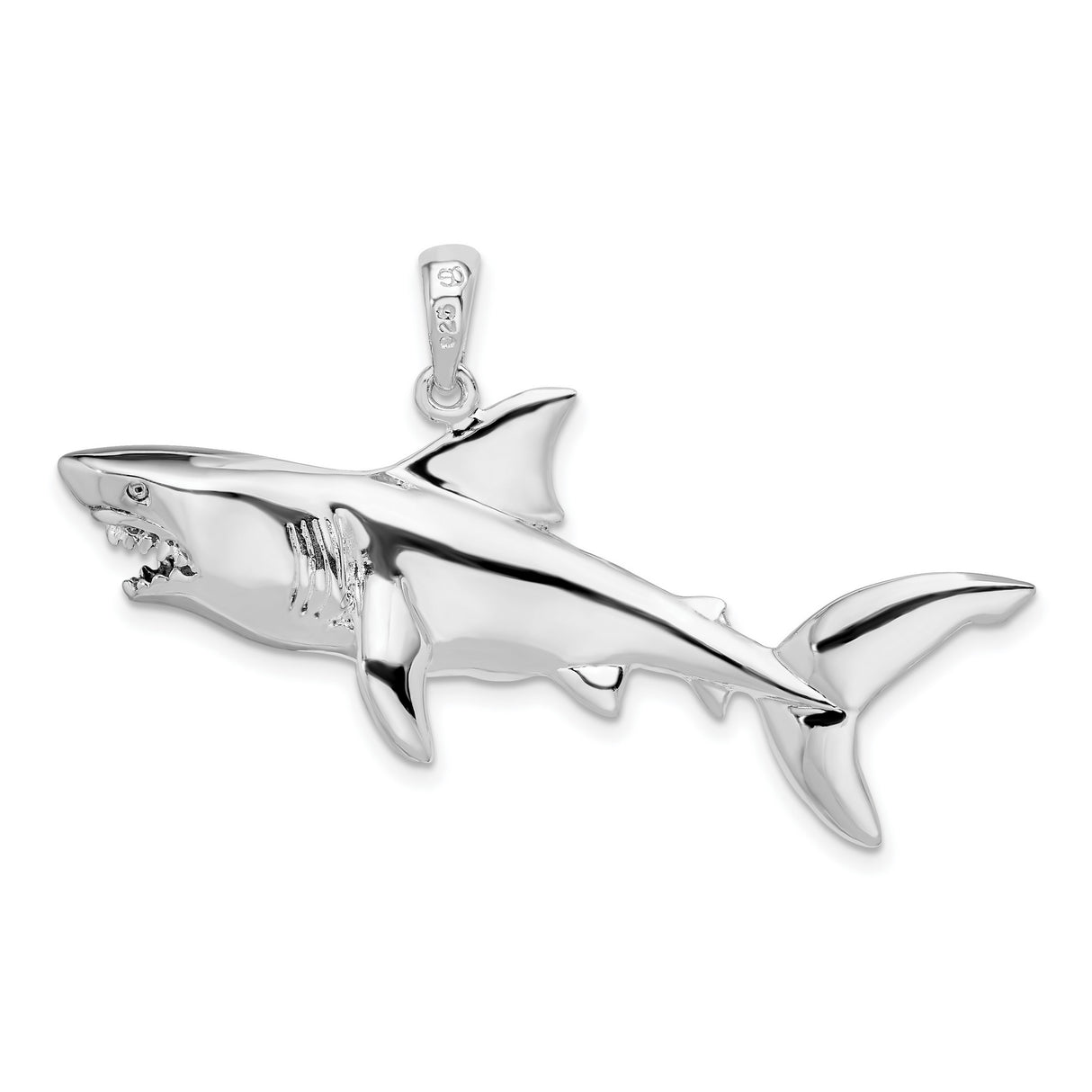 Sterling Silver Shark Pendant, Detailed Great White Design, Nautical Marine Style Charm