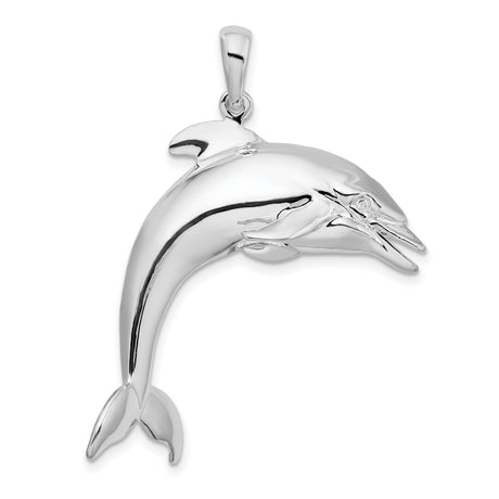 Sterling Silver Dolphin Pendant, Polished 3D Jumping Design, Ocean Life Inspired Jewelry