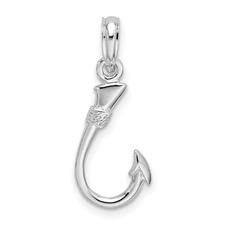 Sterling Silver Fish Hook Pendant with 3D Hook Design and Hawaiian Nautical Style