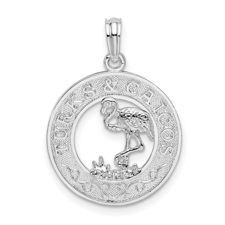 Sterling Silver Flamingo Pendant with Turks and Caicos Engraving, Tropical Island Souvenir Jewelry