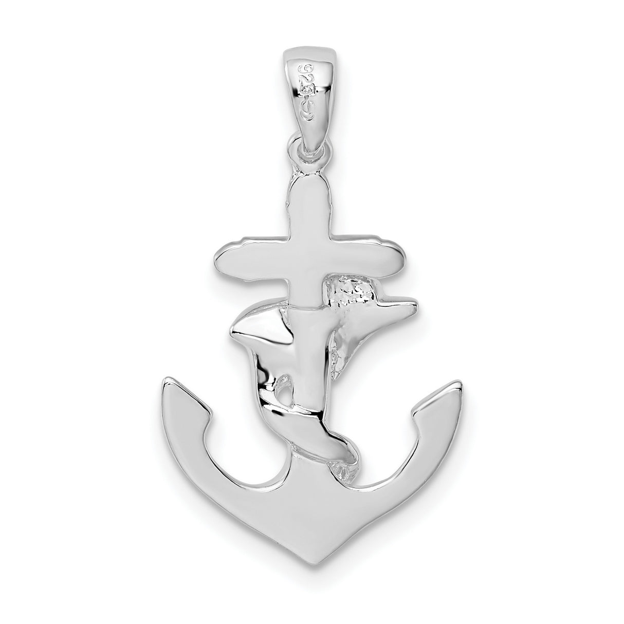 Sterling Silver Dolphin Wrapped Around Anchor Pendant, Nautical Marine Life Theme