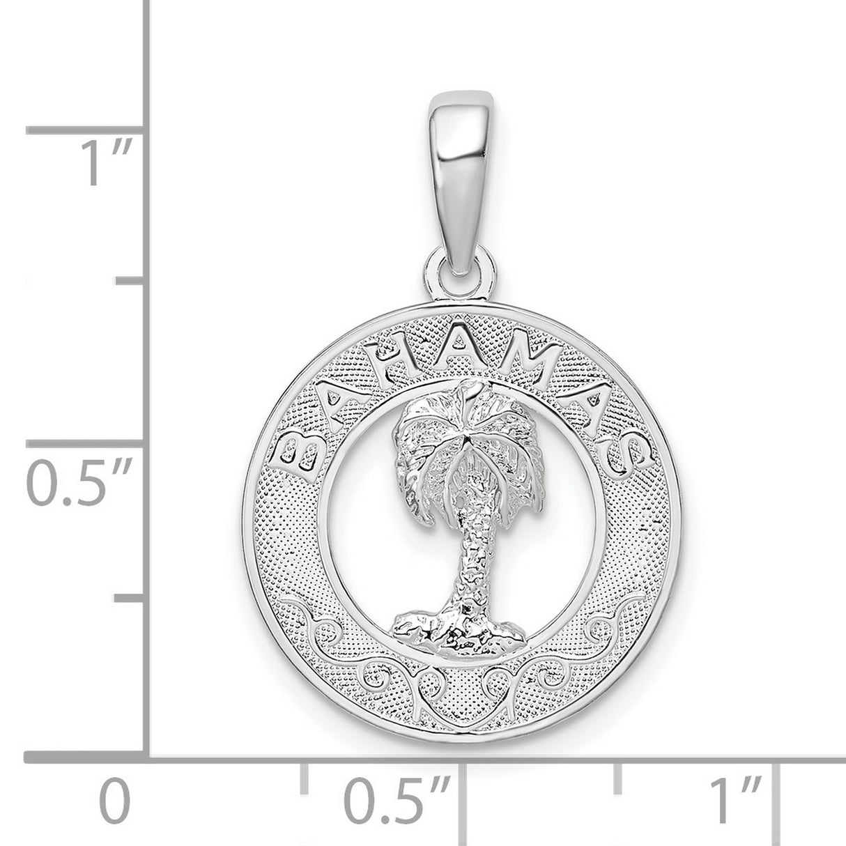 Sterling Silver Palm Tree Pendant, Textured Circle Tropical Island Vacation Charm