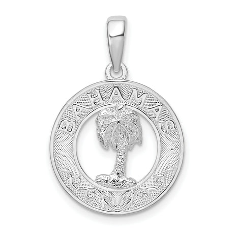 Sterling Silver Palm Tree Pendant, Textured Circle Tropical Island Vacation Charm