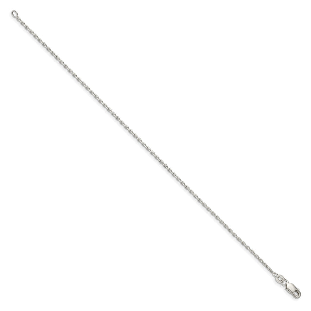 925 White Gold 1.5 mm Polished Chain Bracelet, Solid