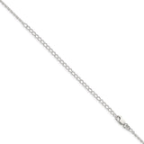 925 White Gold 1.5 mm Polished Chain Necklace, Solid detail view