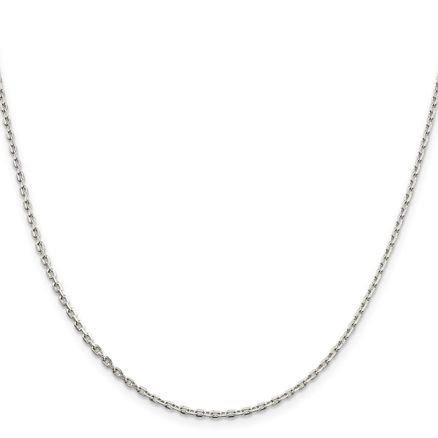 925 White Gold 2 mm Polished Chain Necklace, Solid