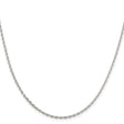 925 White Gold 2 mm Polished Chain Necklace, Solid