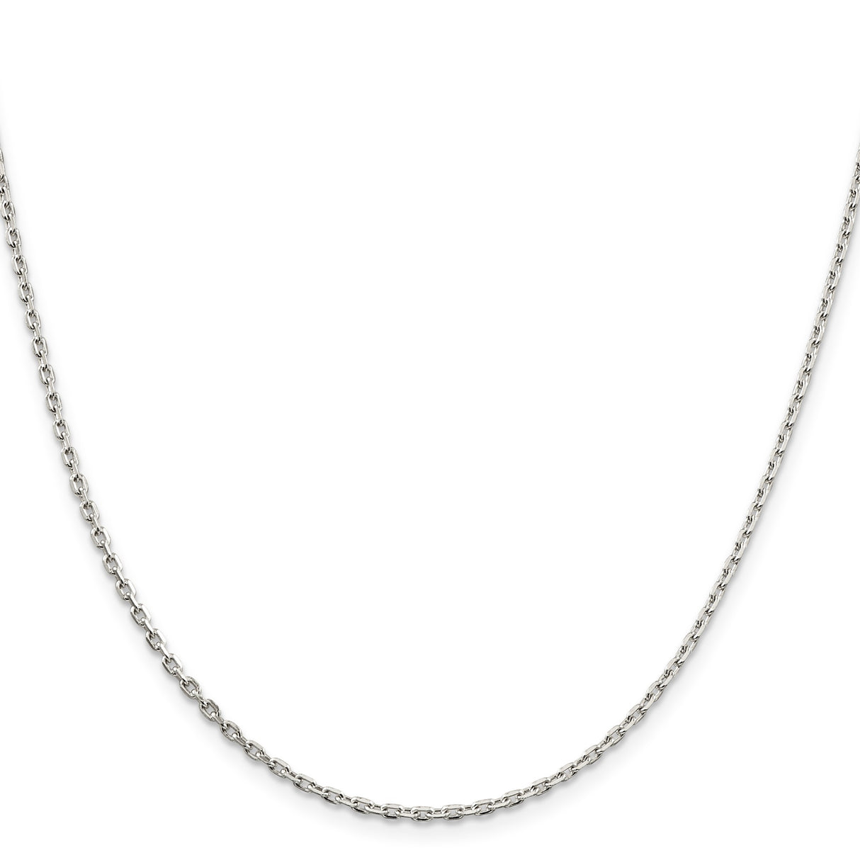 925 White Gold 2 mm Polished Chain Necklace, Solid