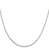 925 White Gold 2 mm Polished Chain Necklace, Solid