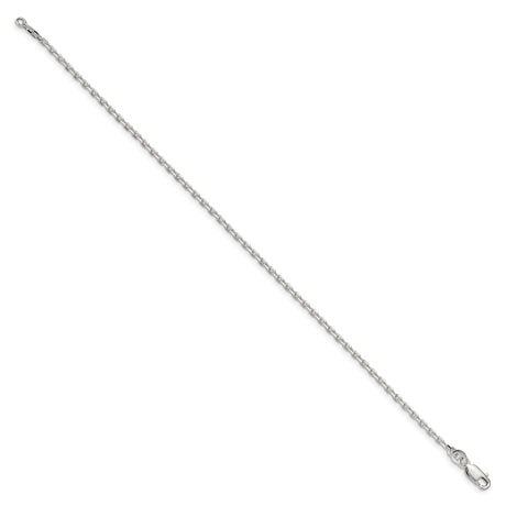 925 White Gold 2 mm Polished Chain Bracelet, Solid
