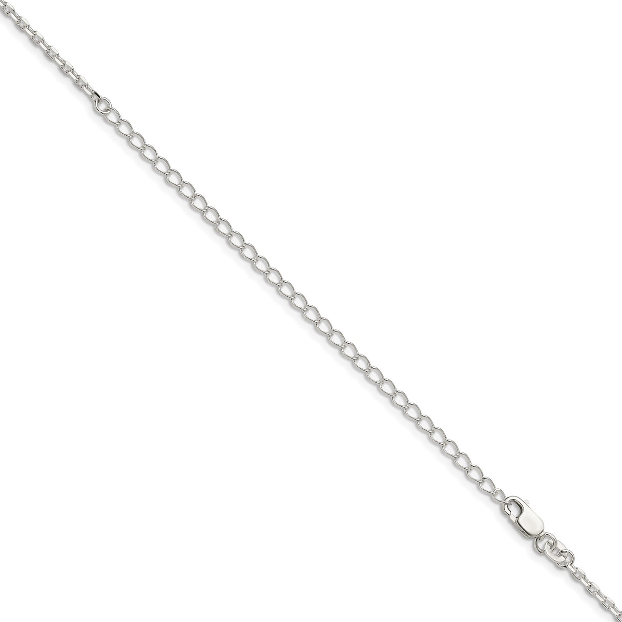 925 White Gold 2 mm Polished Chain Necklace, Solid detail view