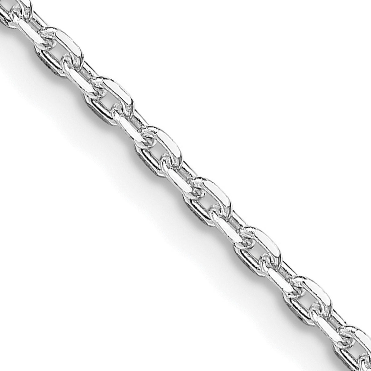 925 White Gold 2 mm Polished Chain Necklace, Solid detail view