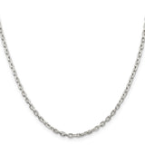 925 White Gold 2.75 mm Polished Chain Necklace, Solid